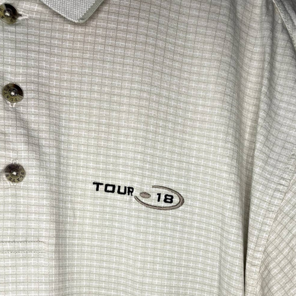 AM Player Shirt Cream White Checked Collared Button Cotton Golf Polo Size Large - Picture 5 of 11